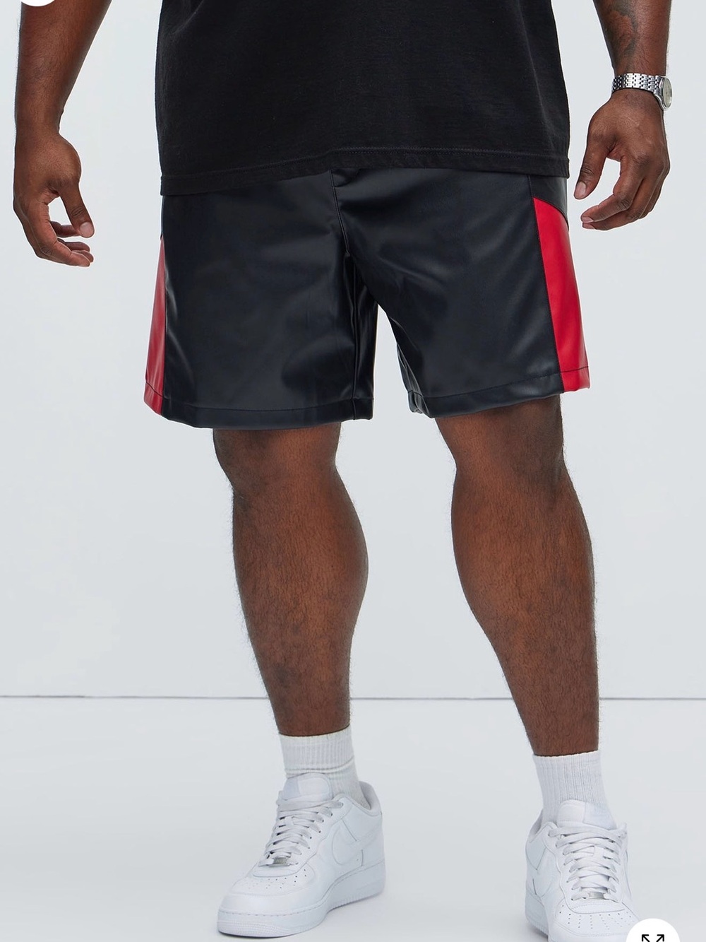 Men's Fahion Nova plus faux leather Black Shorts with Red Side Panels size 3XL